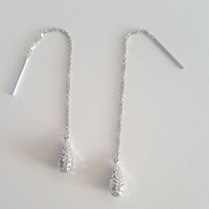 💕14k white gold Teardrop  Threader Earrings💕